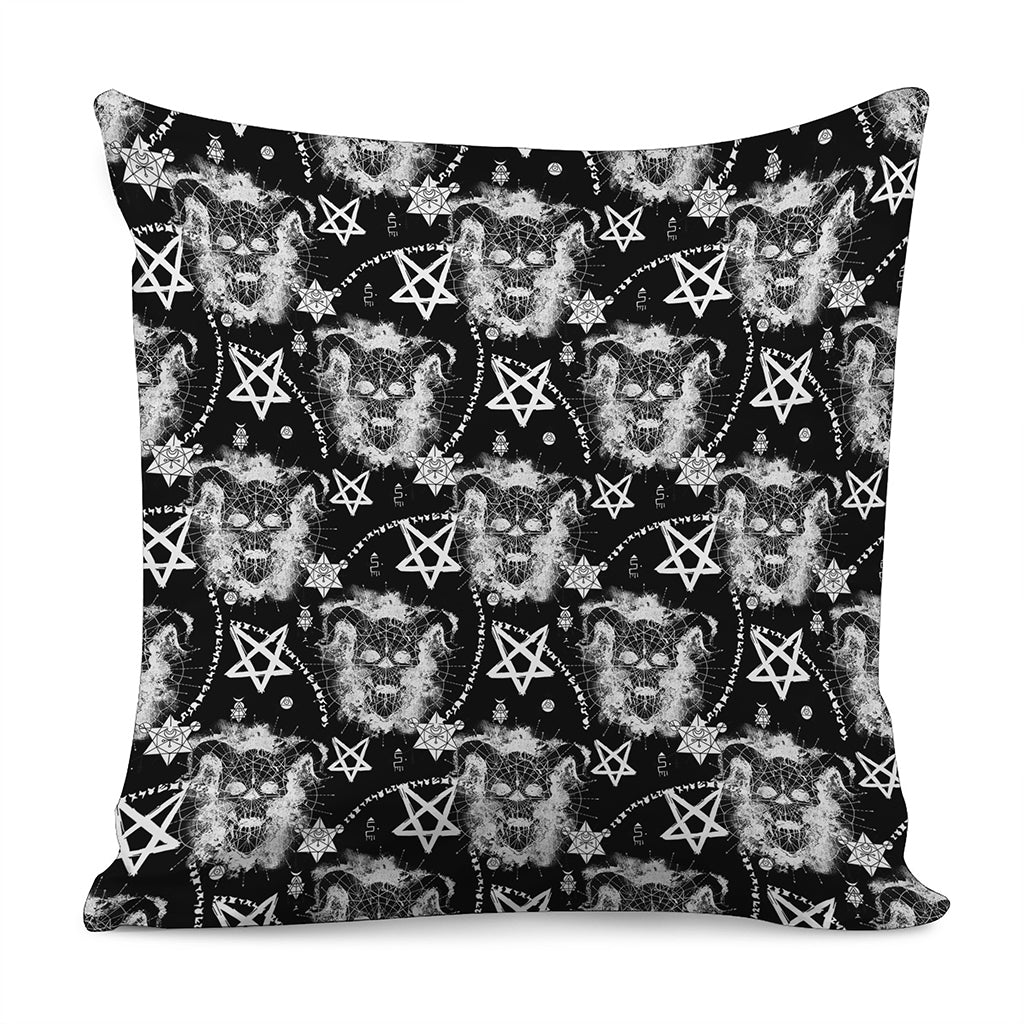 Black And White Wicca Devil Skull Print Pillow Cover