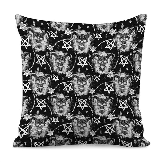 Black And White Wicca Devil Skull Print Pillow Cover