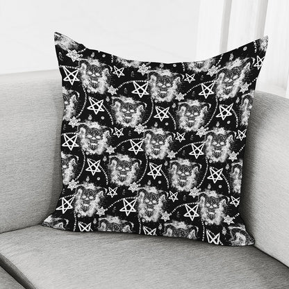 Black And White Wicca Devil Skull Print Pillow Cover
