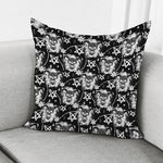 Black And White Wicca Devil Skull Print Pillow Cover