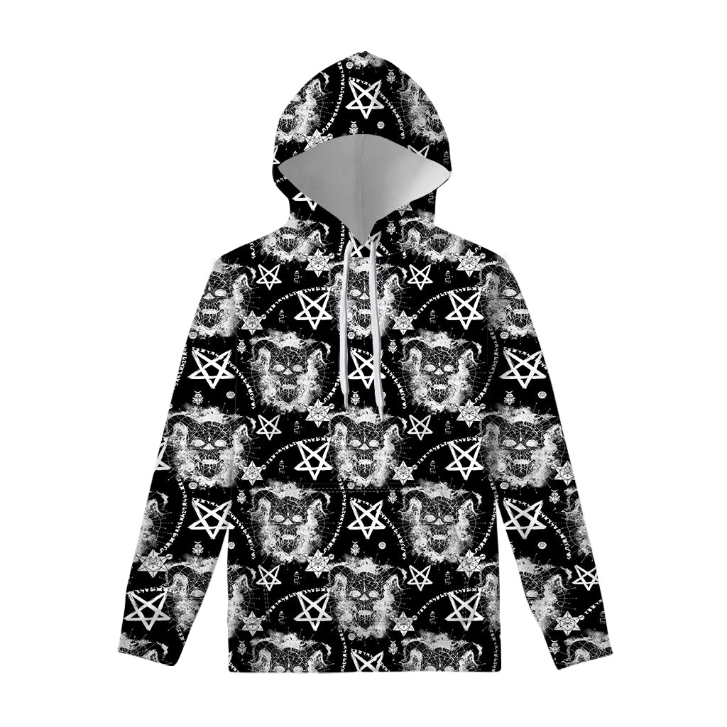 Black And White Wicca Devil Skull Print Pullover Hoodie
