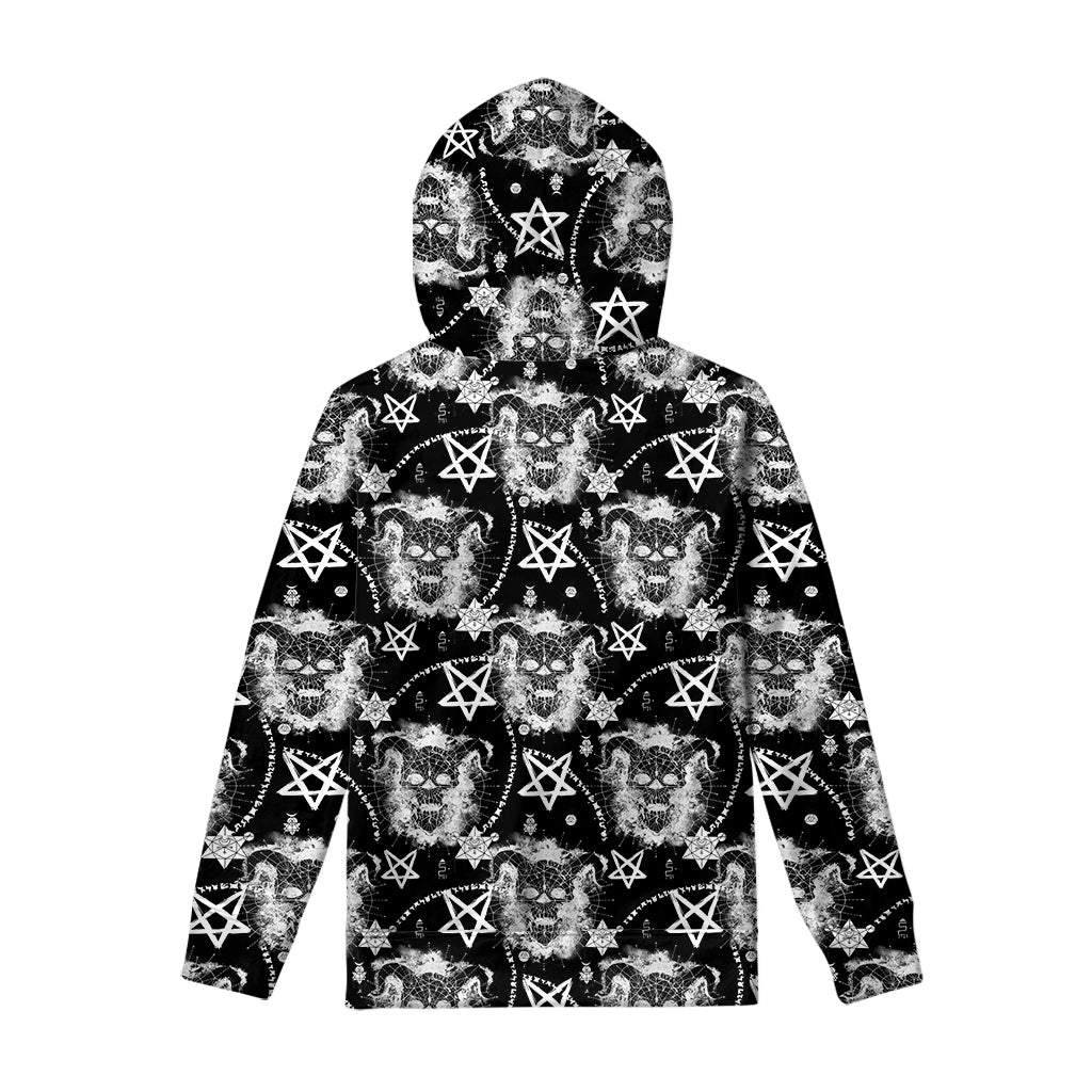 Black And White Wicca Devil Skull Print Pullover Hoodie