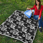 Black And White Wicca Devil Skull Print Quilt