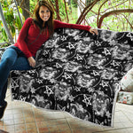 Black And White Wicca Devil Skull Print Quilt