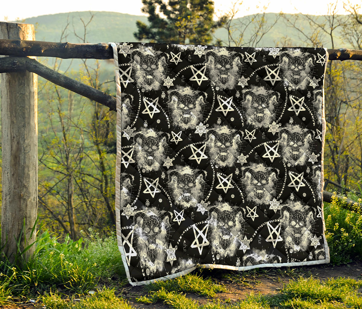 Black And White Wicca Devil Skull Print Quilt