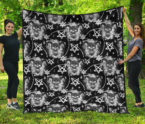 Black And White Wicca Devil Skull Print Quilt