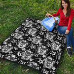 Black And White Wicca Devil Skull Print Quilt