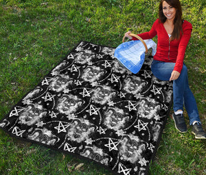 Black And White Wicca Devil Skull Print Quilt