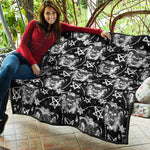 Black And White Wicca Devil Skull Print Quilt