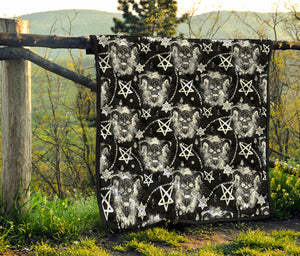 Black And White Wicca Devil Skull Print Quilt