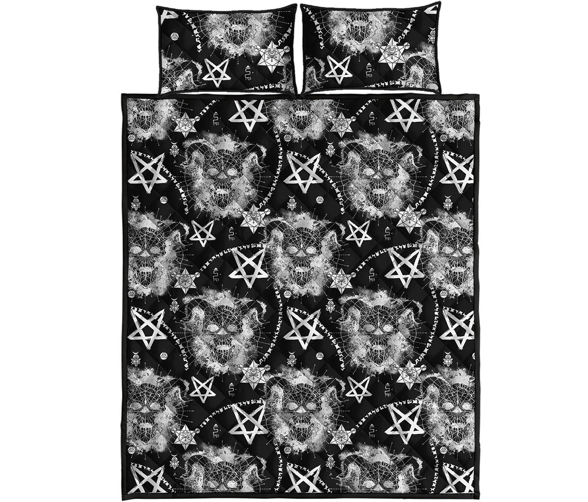 Black And White Wicca Devil Skull Print Quilt Bed Set