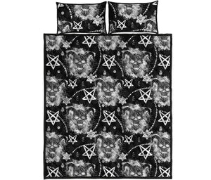 Black And White Wicca Devil Skull Print Quilt Bed Set