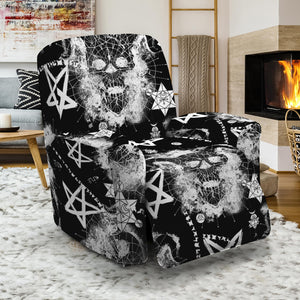 Black And White Wicca Devil Skull Print Recliner Slipcover