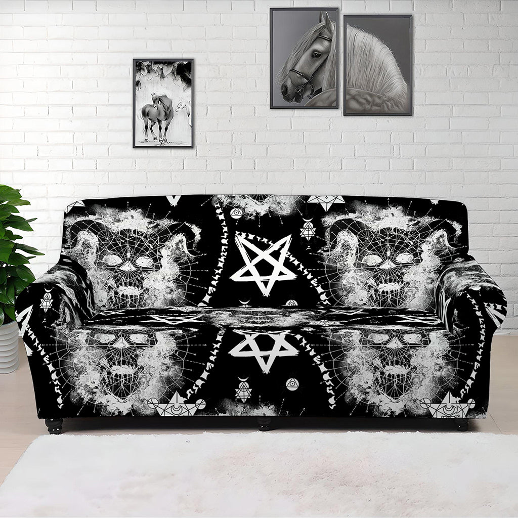 Black And White Wicca Devil Skull Print Sofa Cover