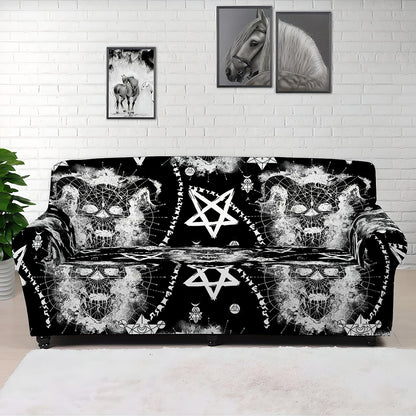 Black And White Wicca Devil Skull Print Sofa Cover
