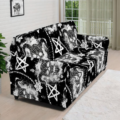 Black And White Wicca Devil Skull Print Sofa Cover