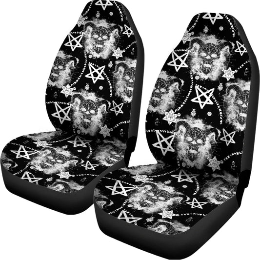 Black And White Wicca Devil Skull Print Universal Fit Car Seat Covers
