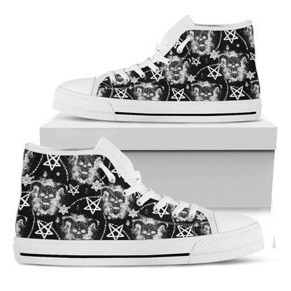 Black And White Wicca Devil Skull Print White High Top Shoes