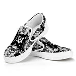 Black And White Wicca Devil Skull Print White Slip On Shoes