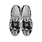 Black And White Wicca Devil Skull Print White Slip On Shoes