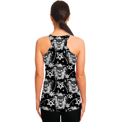 Black And White Wicca Devil Skull Print Women's Racerback Tank Top