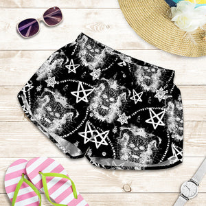 Black And White Wicca Devil Skull Print Women's Shorts