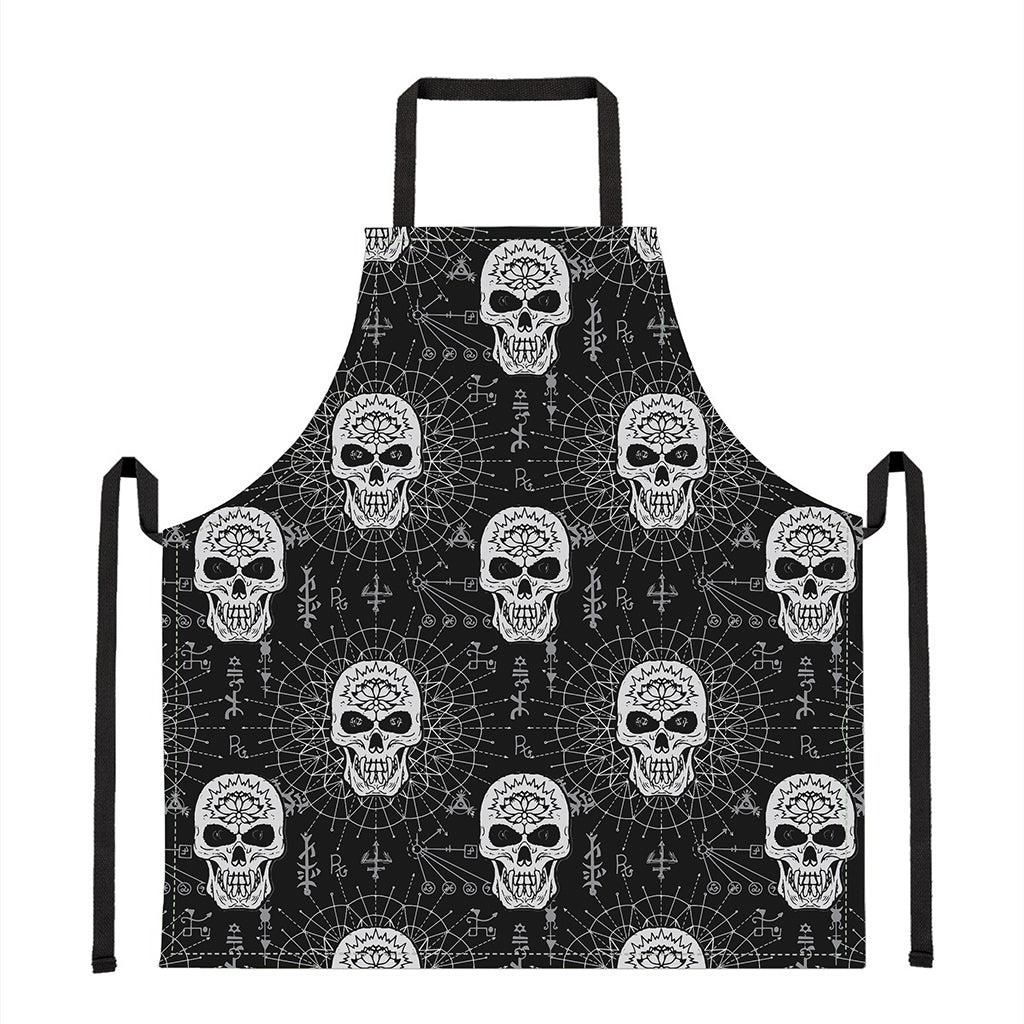 Black And White Wicca Evil Skull Print Apron