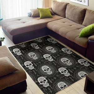 Black And White Wicca Evil Skull Print Area Rug