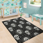 Black And White Wicca Evil Skull Print Area Rug