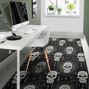 Black And White Wicca Evil Skull Print Area Rug