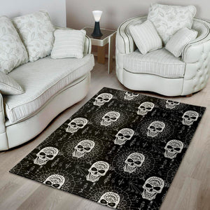 Black And White Wicca Evil Skull Print Area Rug