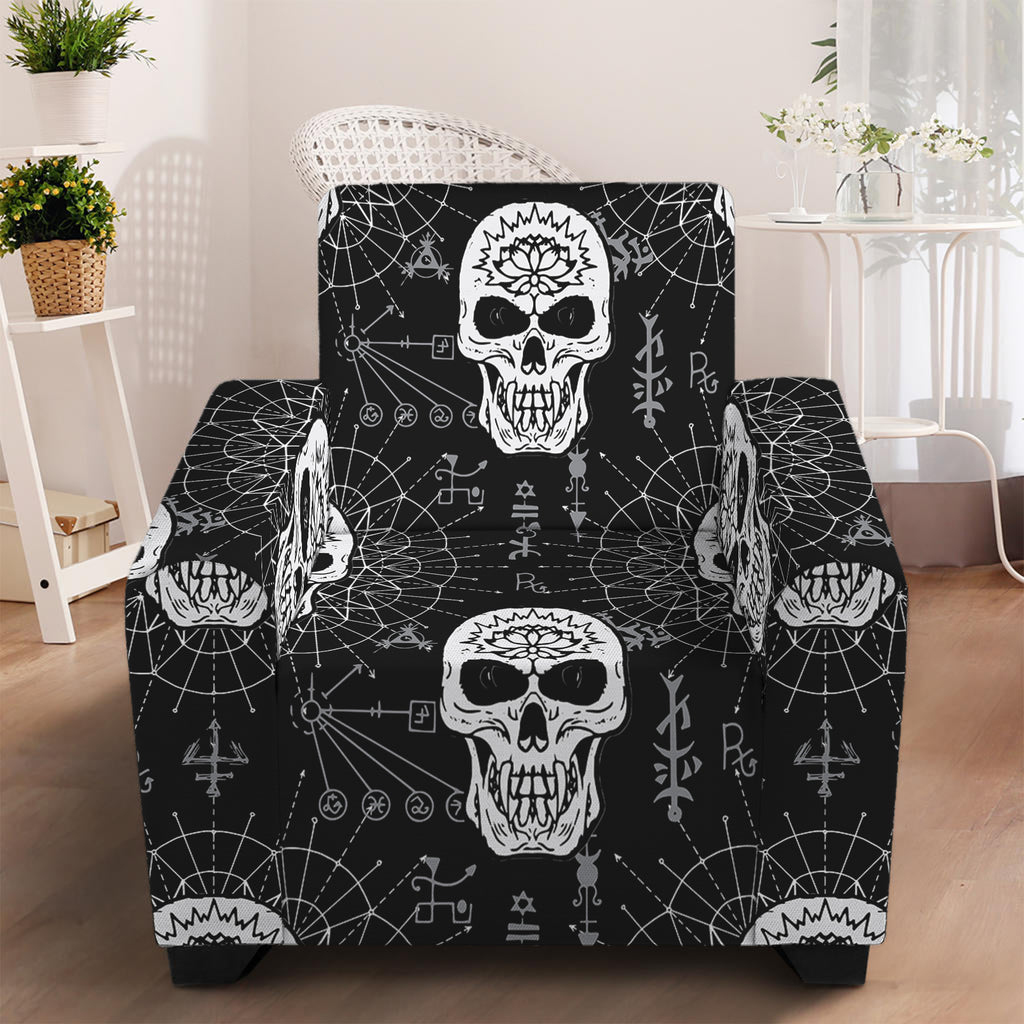 Black And White Wicca Evil Skull Print Armchair Slipcover