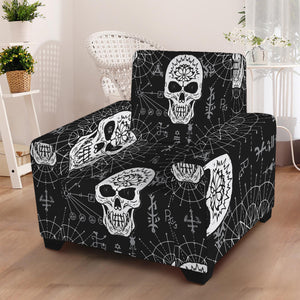 Black And White Wicca Evil Skull Print Armchair Slipcover