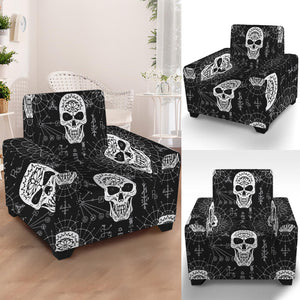 Black And White Wicca Evil Skull Print Armchair Slipcover