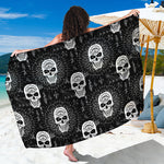 Black And White Wicca Evil Skull Print Beach Sarong Wrap