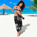Black And White Wicca Evil Skull Print Beach Sarong Wrap