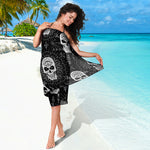 Black And White Wicca Evil Skull Print Beach Sarong Wrap