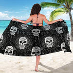 Black And White Wicca Evil Skull Print Beach Sarong Wrap