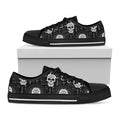 Black And White Wicca Evil Skull Print Black Low Top Sneakers