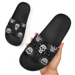 Black And White Wicca Evil Skull Print Black Slide Sandals