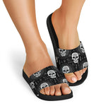 Black And White Wicca Evil Skull Print Black Slide Sandals