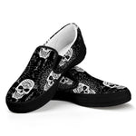 Black And White Wicca Evil Skull Print Black Slip On Shoes