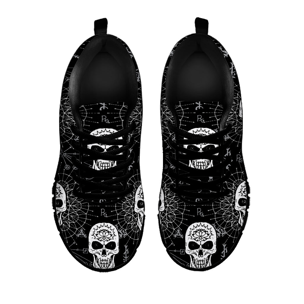 Black And White Wicca Evil Skull Print Black Sneakers