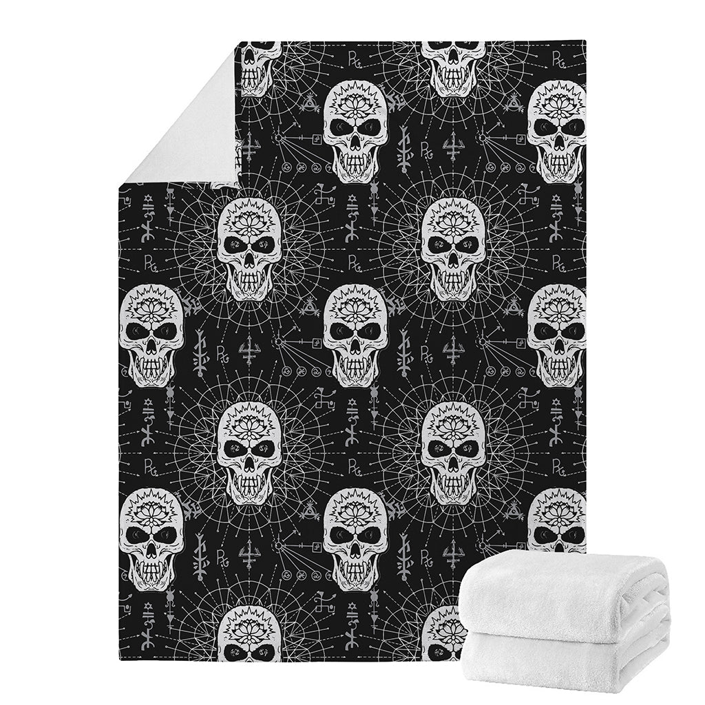 Black And White Wicca Evil Skull Print Blanket