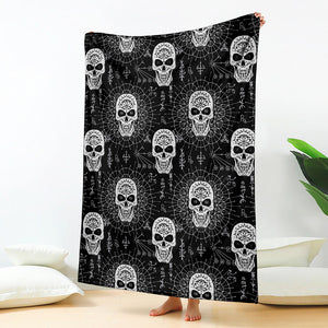 Black And White Wicca Evil Skull Print Blanket