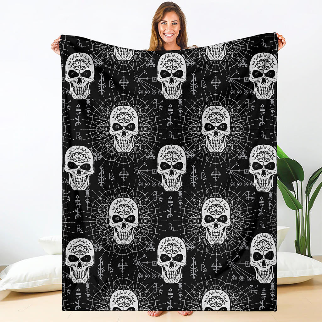 Black And White Wicca Evil Skull Print Blanket