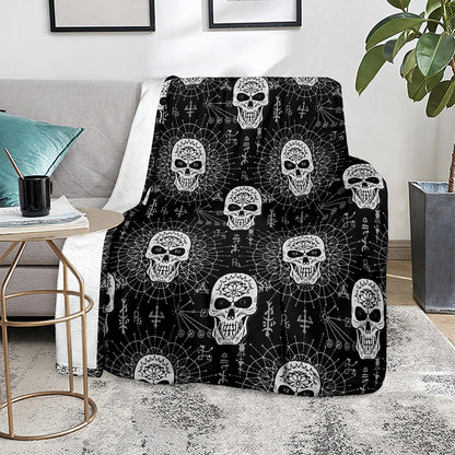 Black And White Wicca Evil Skull Print Blanket