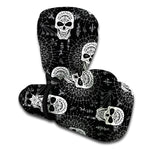 Black And White Wicca Evil Skull Print Boxing Gloves