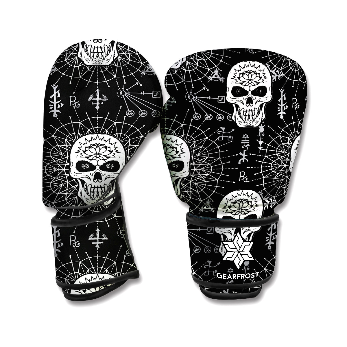 Black And White Wicca Evil Skull Print Boxing Gloves