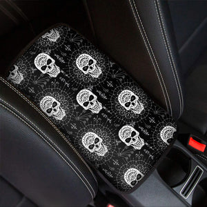 Black And White Wicca Evil Skull Print Car Center Console Cover